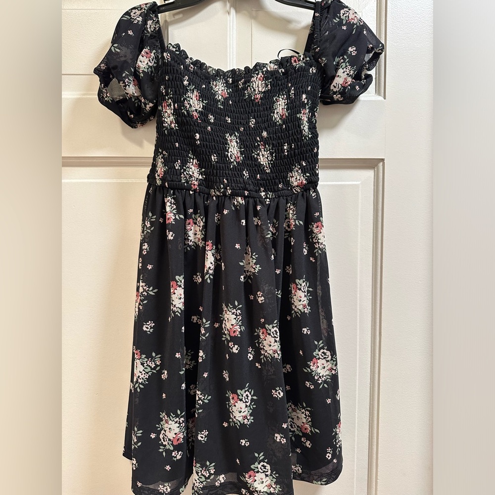 Hollister square neck black dress with flowers